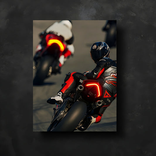 İki Neon LED ışıklı Yarış Motor Posteri