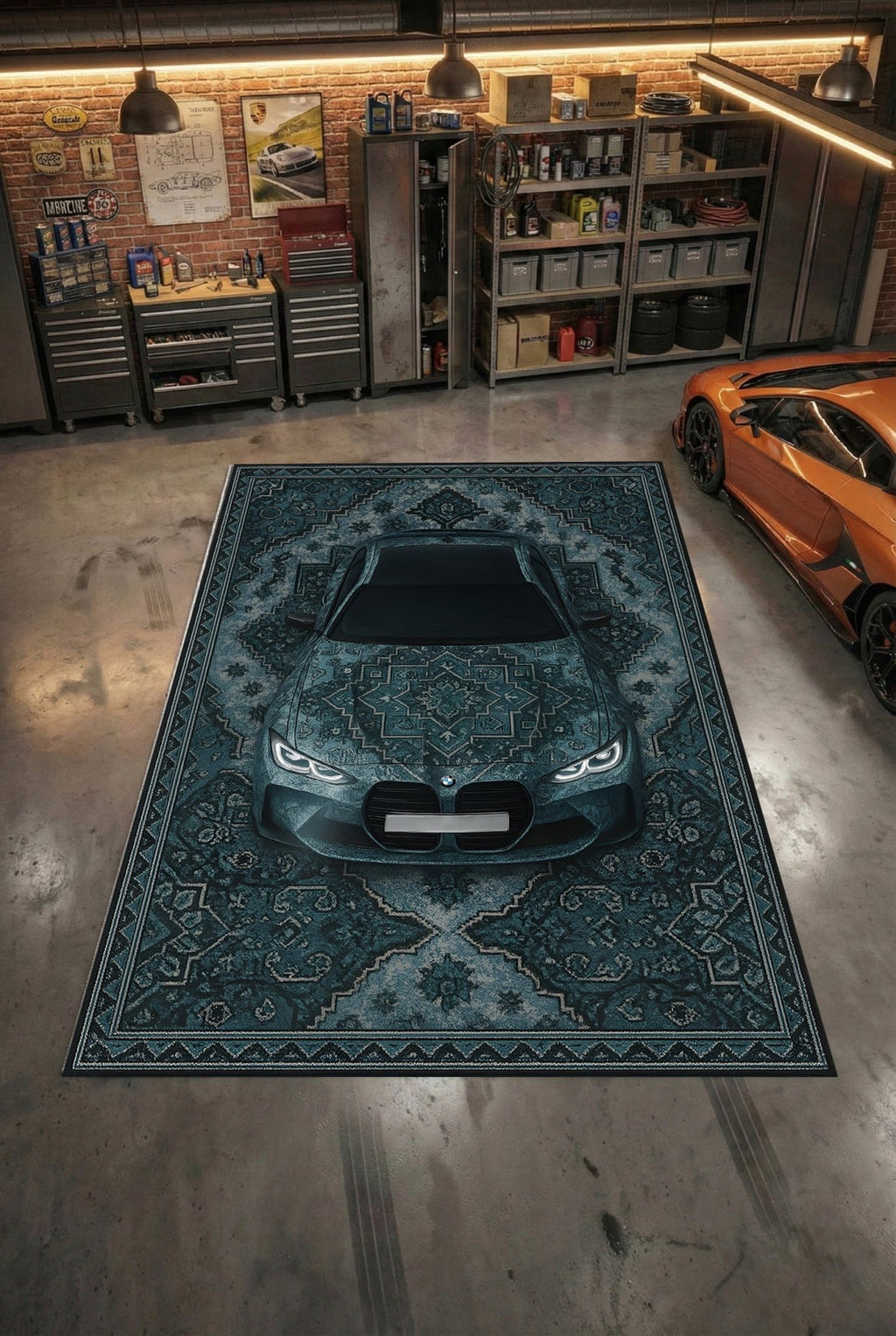 BMW M4 Araba Halısı – Retro Fars Tarzı Zemin Halısı | Özel Otomotiv Tasarımı