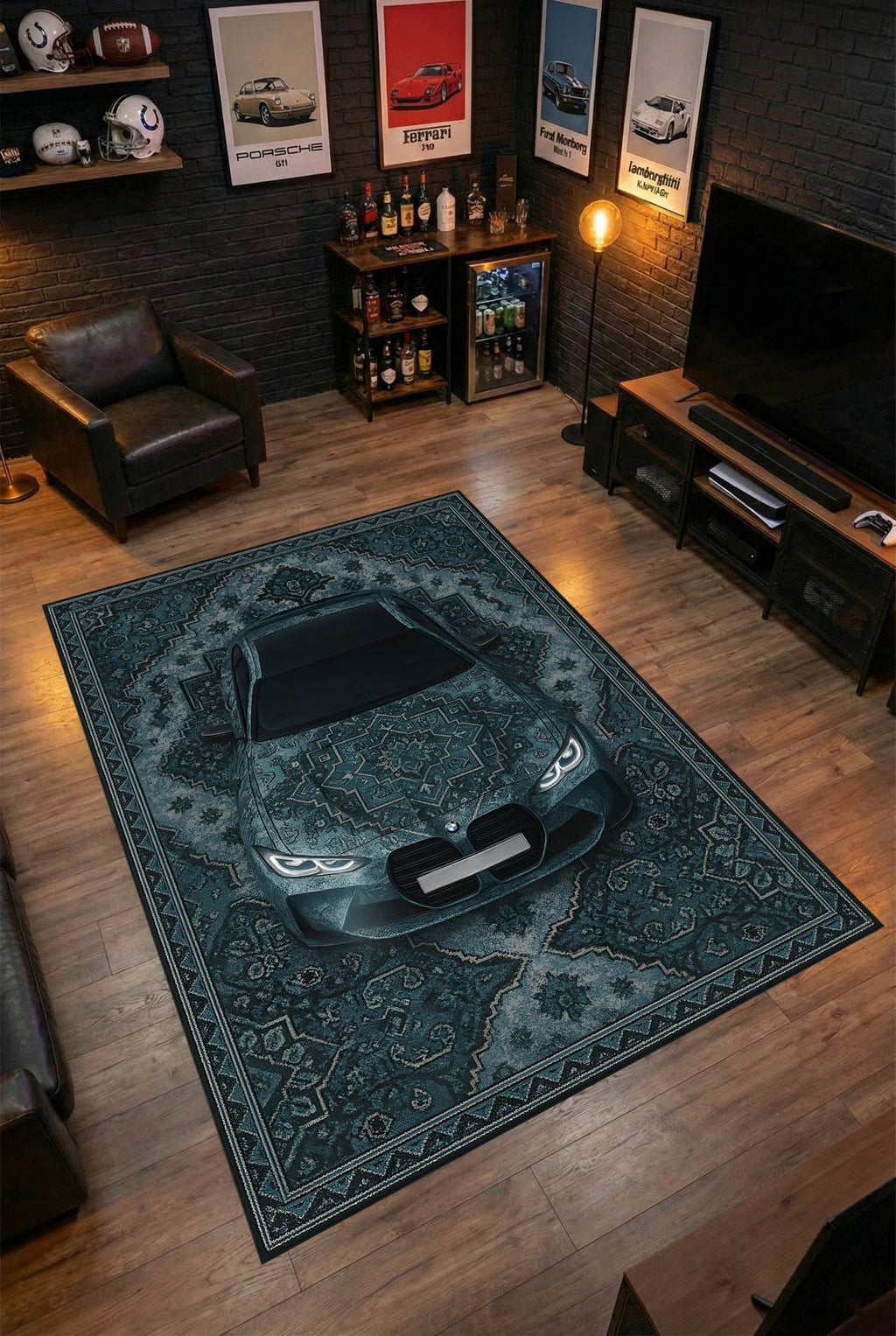 BMW M4 Araba Halısı – Retro Fars Tarzı Zemin Halısı | Özel Otomotiv Tasarımı