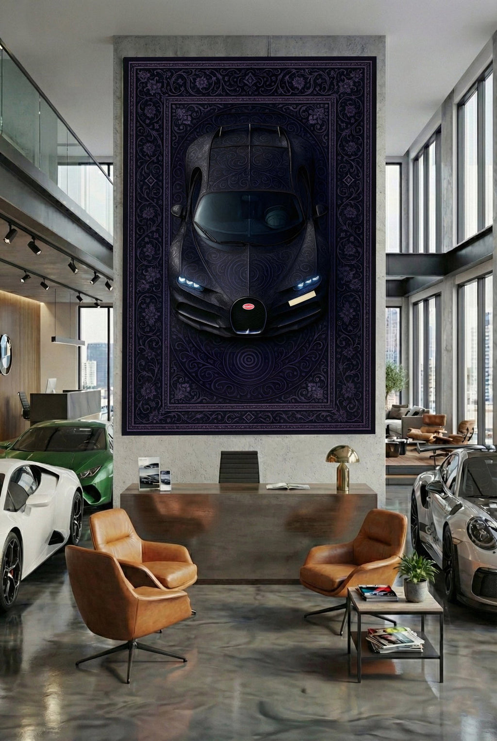 Bugatti Chiron Araba Halısı – Retro Fars Tarzı Zemin Halısı | Özel Otomotiv Tasarımı