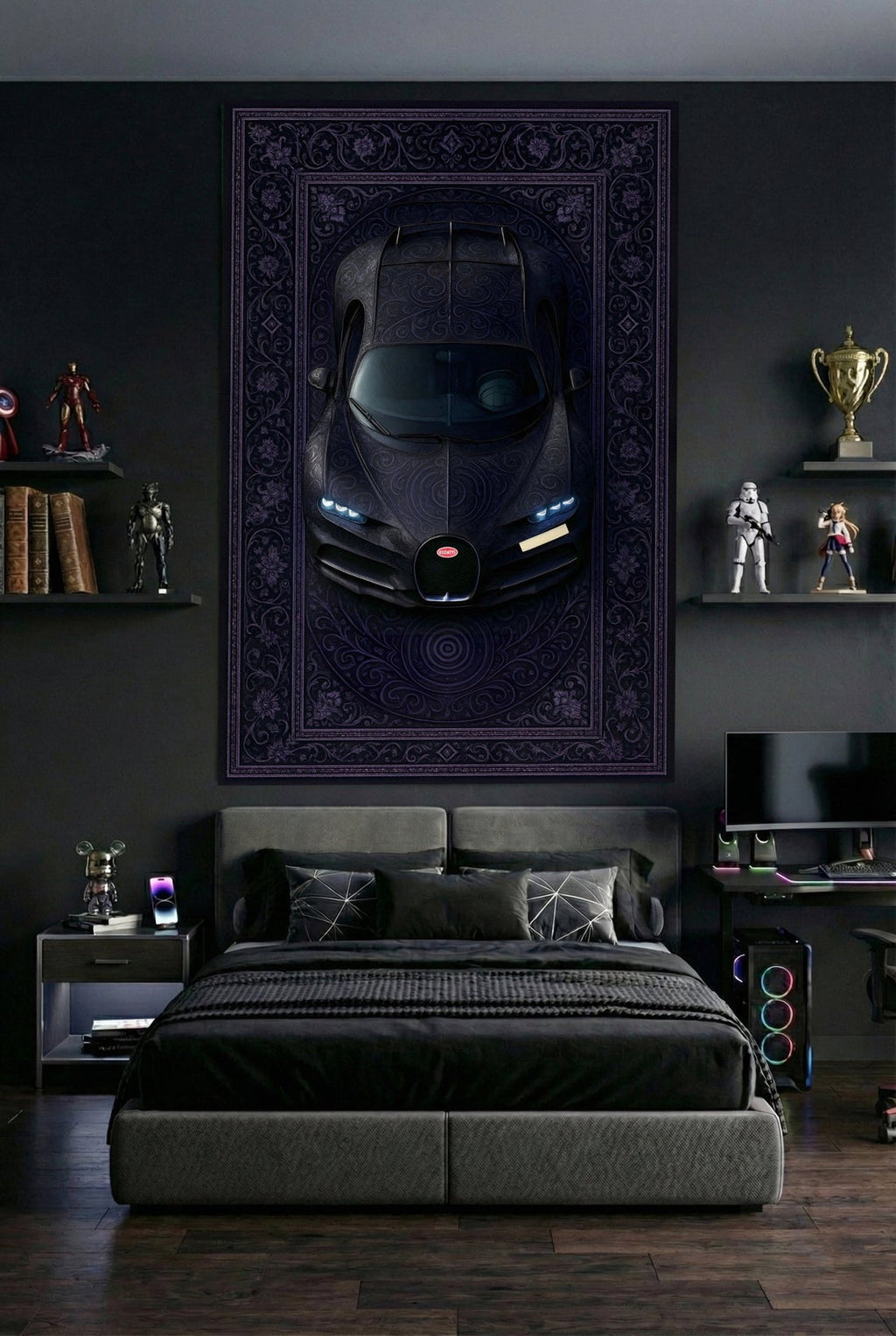 Bugatti Chiron Araba Halısı – Retro Fars Tarzı Zemin Halısı | Özel Otomotiv Tasarımı