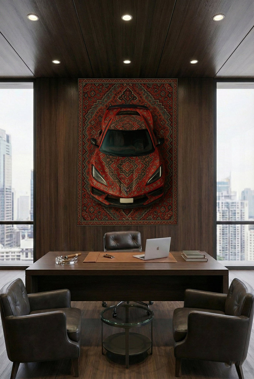 Corvette C8 Araba Halısı – Retro Fars Tarzı Zemin Halısı | Özel Otomotiv Tasarımı