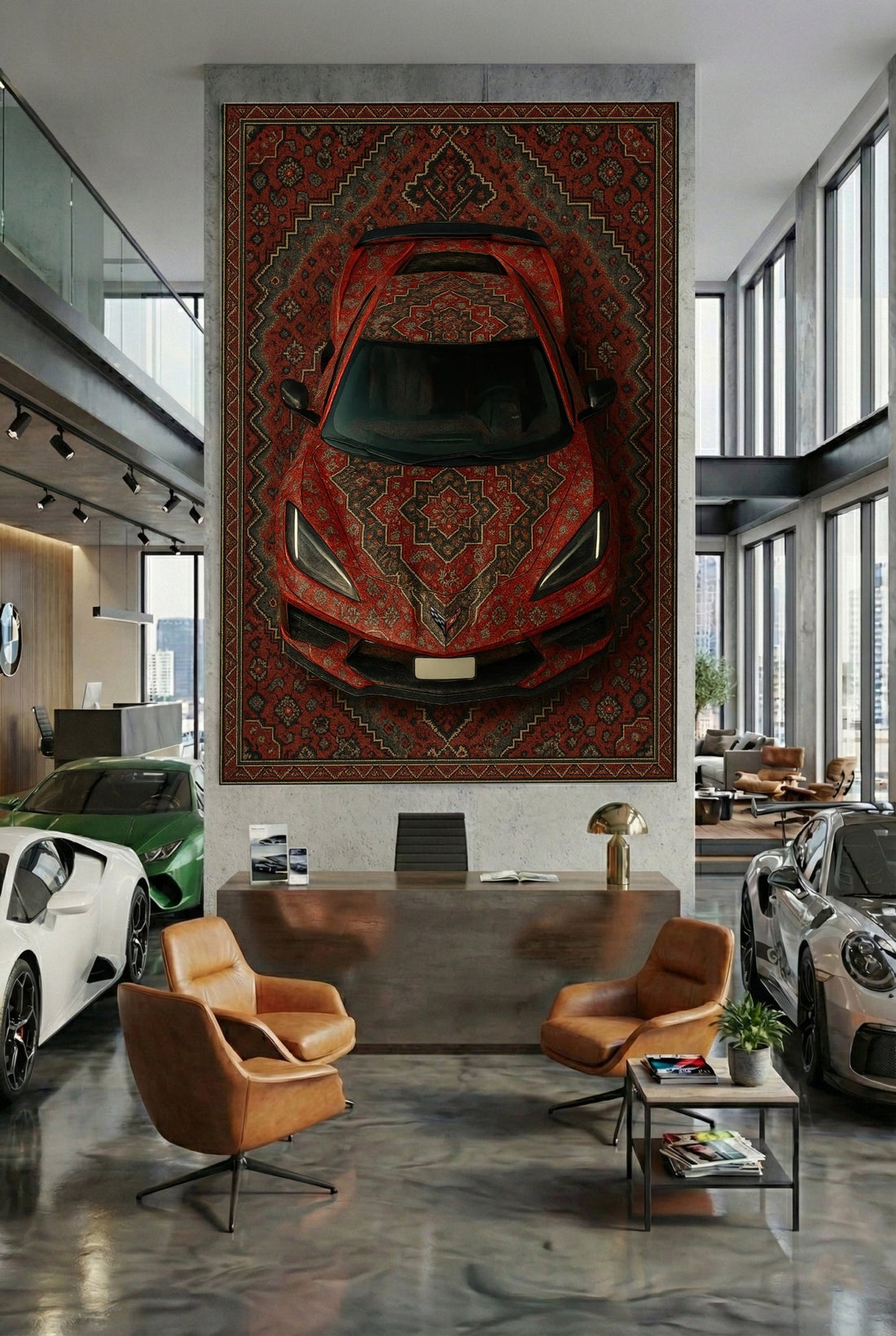 Corvette C8 Araba Halısı – Retro Fars Tarzı Zemin Halısı | Özel Otomotiv Tasarımı