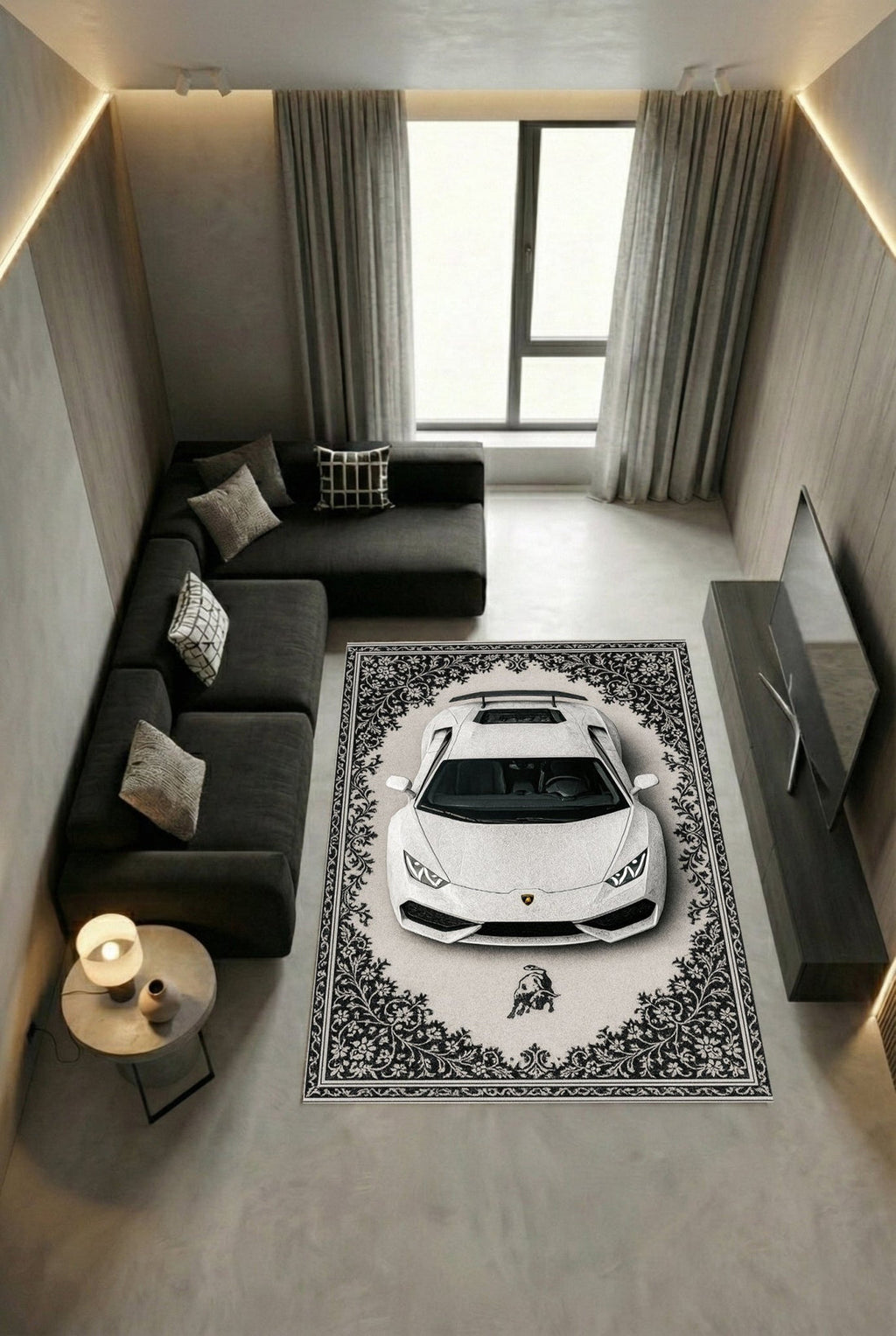 Lamborghini Huracán Araba Halısı – Retro Fars Tarzı Zemin Halısı | Özel Otomotiv Tasarımı