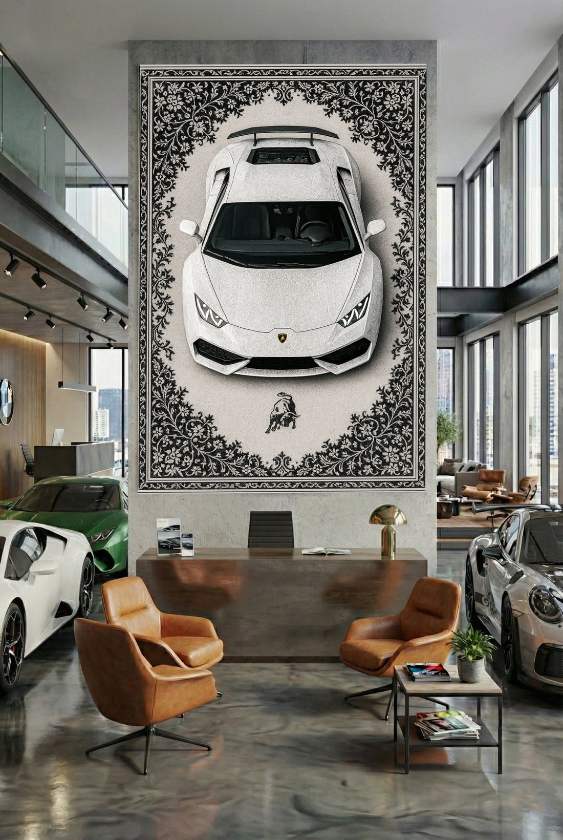 Lamborghini Huracán Araba Halısı – Retro Fars Tarzı Zemin Halısı | Özel Otomotiv Tasarımı