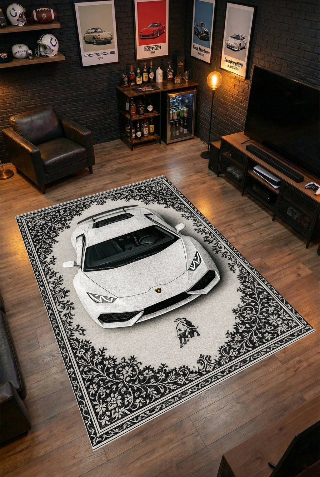 Lamborghini Huracán Araba Halısı – Retro Fars Tarzı Zemin Halısı | Özel Otomotiv Tasarımı