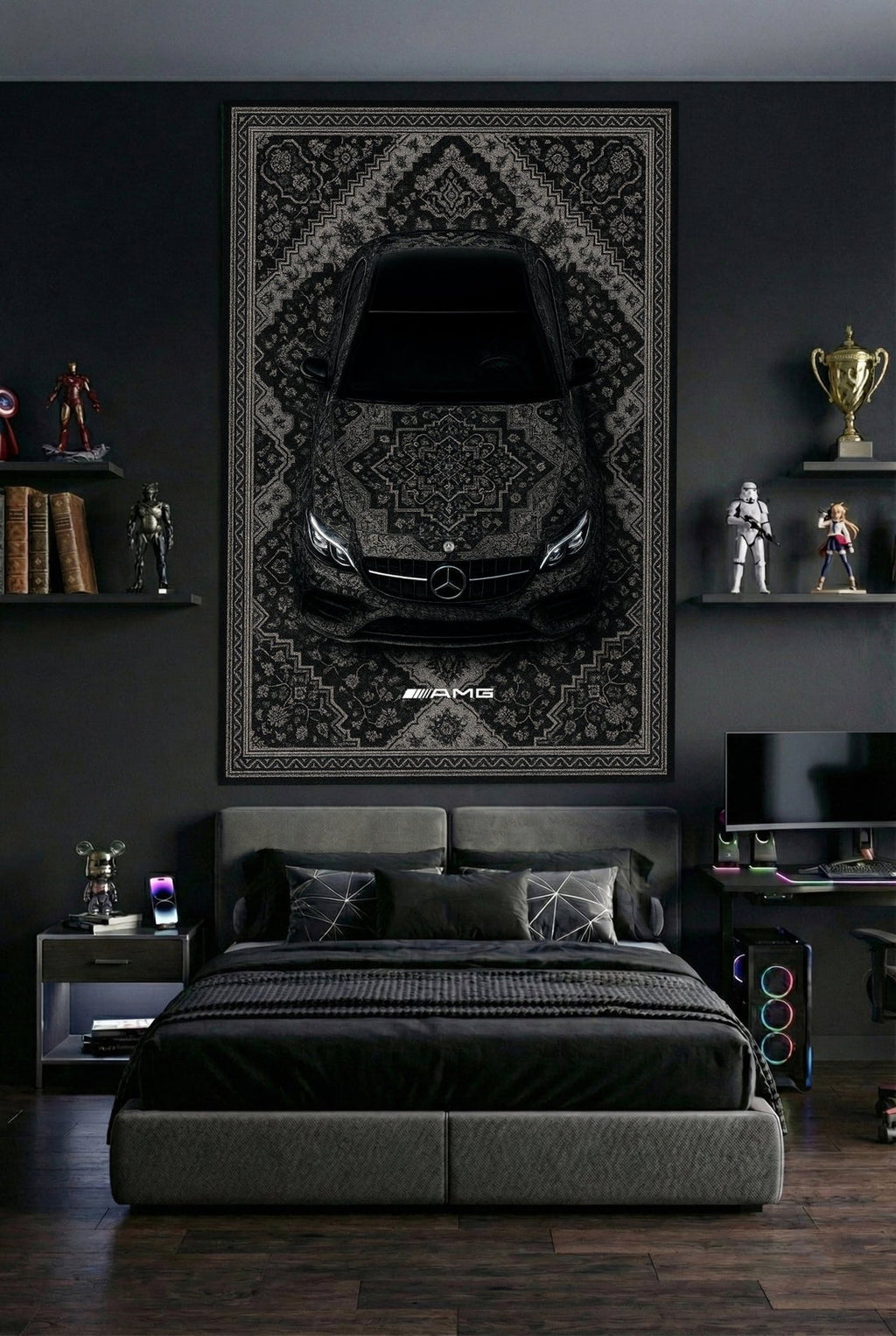 Mercedes E63 Araba Halısı – Retro Fars Tarzı Zemin Halısı | Özel Otomotiv Tasarımı