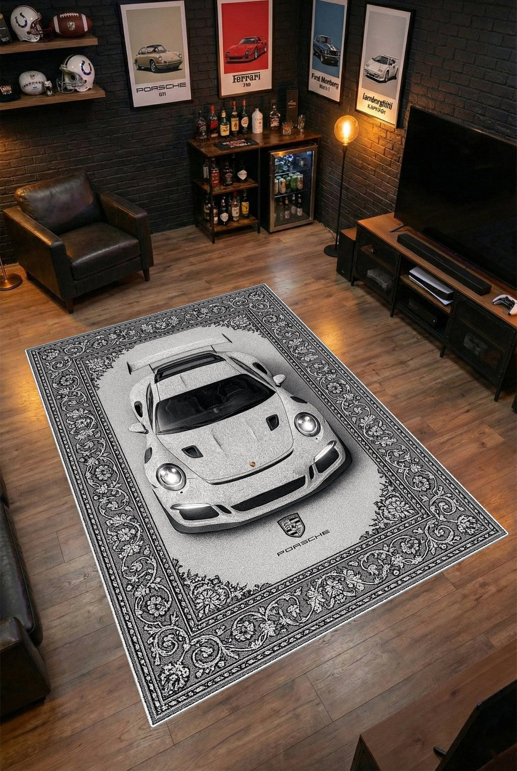 Porsche GT3 RS Araba Halısı – Retro Fars Tarzı Zemin Halısı | Özel Otomotiv Tasarımı