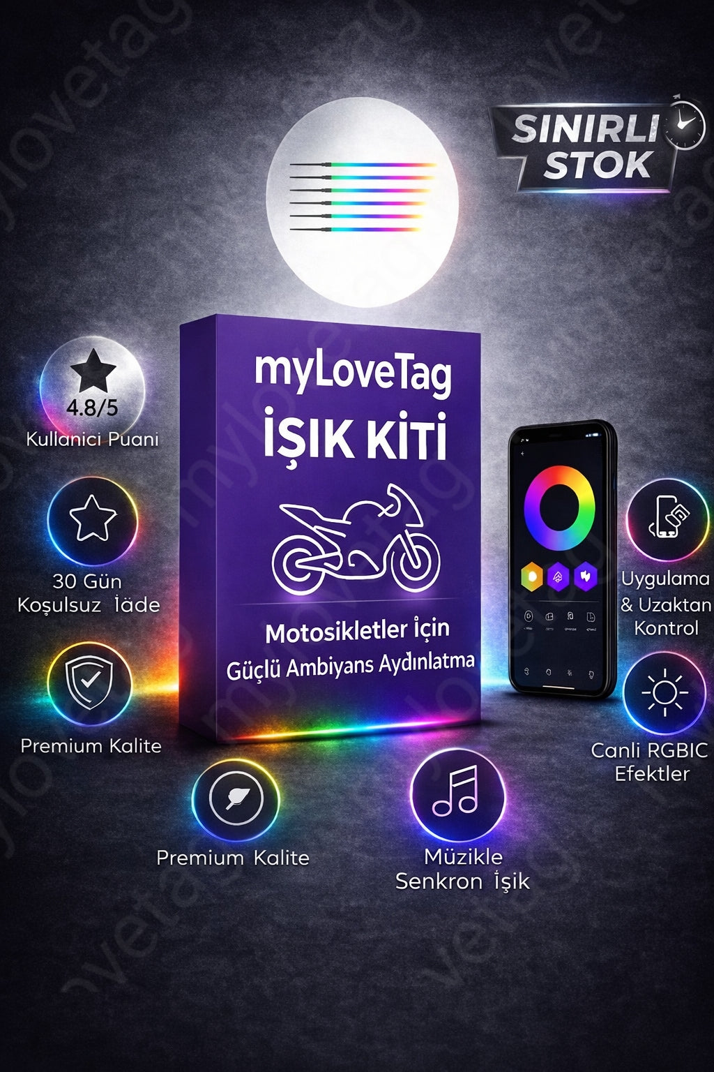 Motosiklet Işık Kiti – Çok Renkli  Ambiyans & Uygulama Destekli Premium kalite